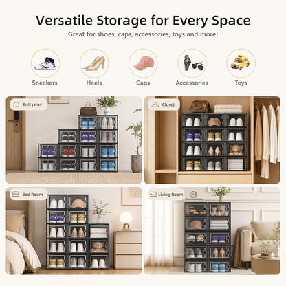 Kuject X-Large Shoe Storage Boxes Organizers Clear Plastic Stackable 12 Pack - Image 6