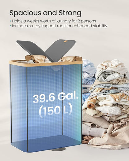 SONGMICS Laundry Hamper with Lids, Laundry Basket with 2 Compartments, 39 Gal. - Image 3