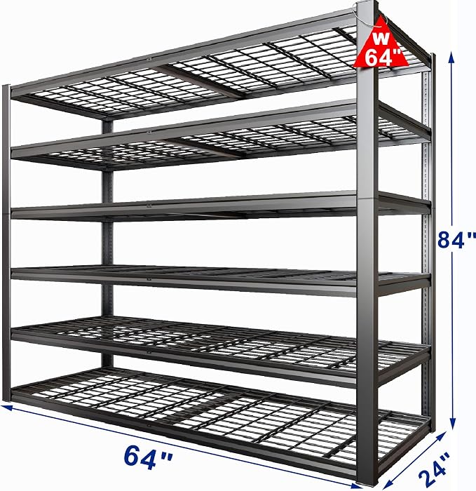 64" Wide 6-Tier Garage Shelving Unit, Heavy Duty Garage Storage Shelves - Image 2