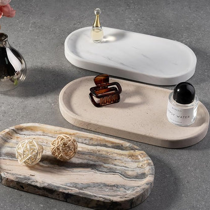 Koville White Marble Oval Tray for Bathroom Countertop, Stone Perfume Organizer - Image 8
