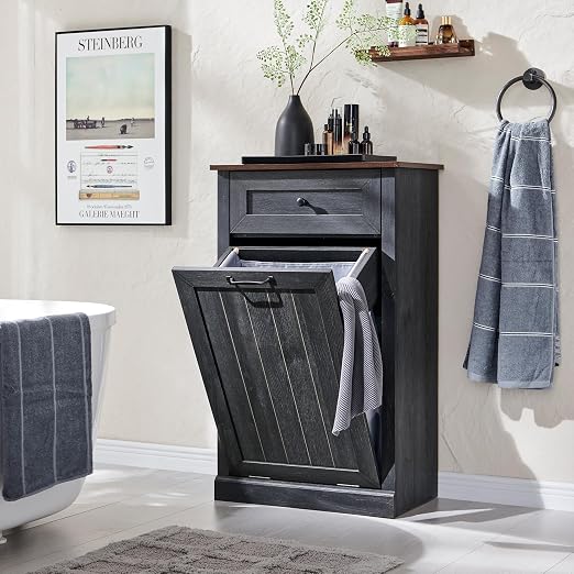 Tilt Out Trash Can Cabinet, 10 Gallon Farmhouse Laundry Hamper Cabinet - Image 6