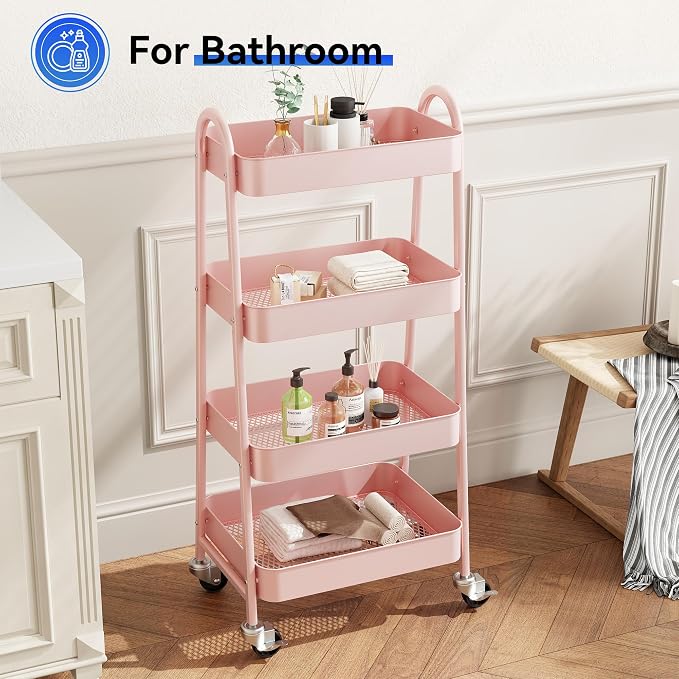 OLIXIS Metal 4 Tiers Utility Rolling Cart, Mobile Storage Shelf - Image 5