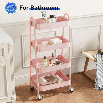 OLIXIS Metal 4 Tiers Utility Rolling Cart, Mobile Storage Shelf - Image 5