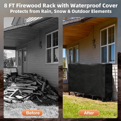 8FT Firewood Rack with Cover Outdoor, Heavy Duty Wood Storage Rack with 600D - Image 2
