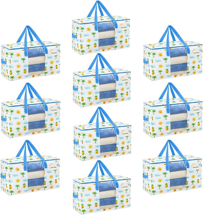 VENO 10 Pack Heavy Duty Moving Bags, Clothes and Comforter Storage Bags by Veno