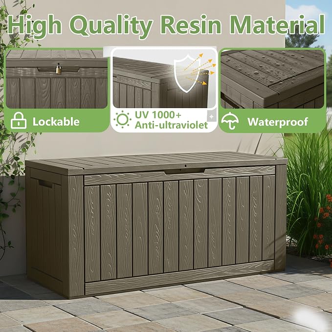 KAMABOKO 97 Gallon Waterproof Large Resin Deck Box, Lockable Large Outdoor - Image 3