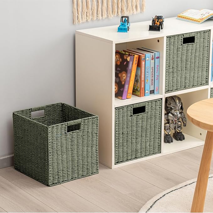 Handwoven Paper Woven Cube Basket Organizer - Image 4