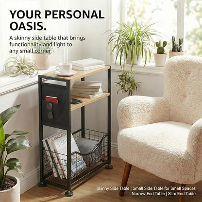 Skinny Side Table with Storage, 3 Tier Slim Side Tables - Image 8