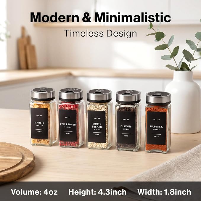 EDELHAUS Glass Spice Jars with Label and Silver Rotating Lids Spice Containers - Image 2