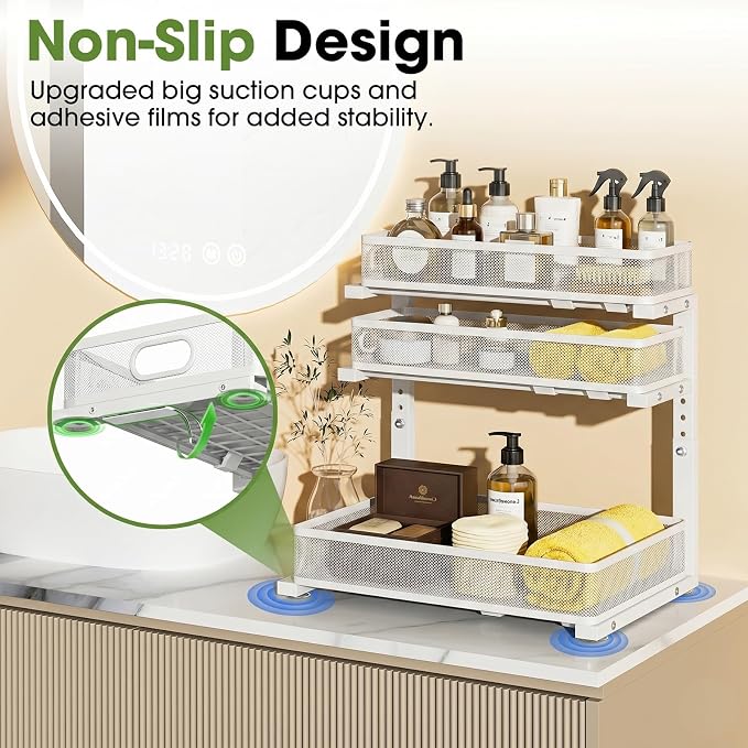 Under Sink Organizer 3 Tier, 2 Pack L-Shaped Pull-Out Cabinet Organizer - Image 6
