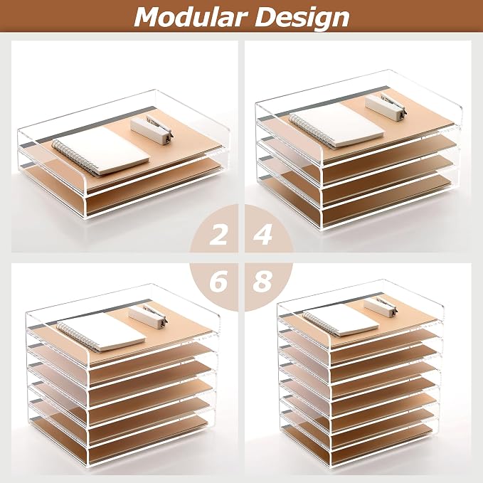 SANRUI 4 Tier Clear Desk Paper Letter Organizer Trays, A4 Stackable File - Image 3