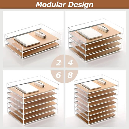 SANRUI 4 Tier Clear Desk Paper Letter Organizer Trays, A4 Stackable File - Image 3