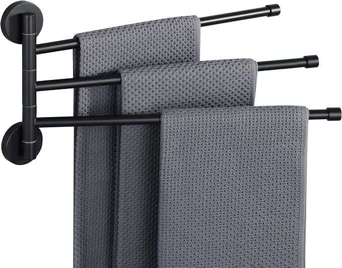 Alise 3 Arm Swivel Towel Rack, Matte Black Swivel Out Towel Bar, 13.86 Inch | by Alise