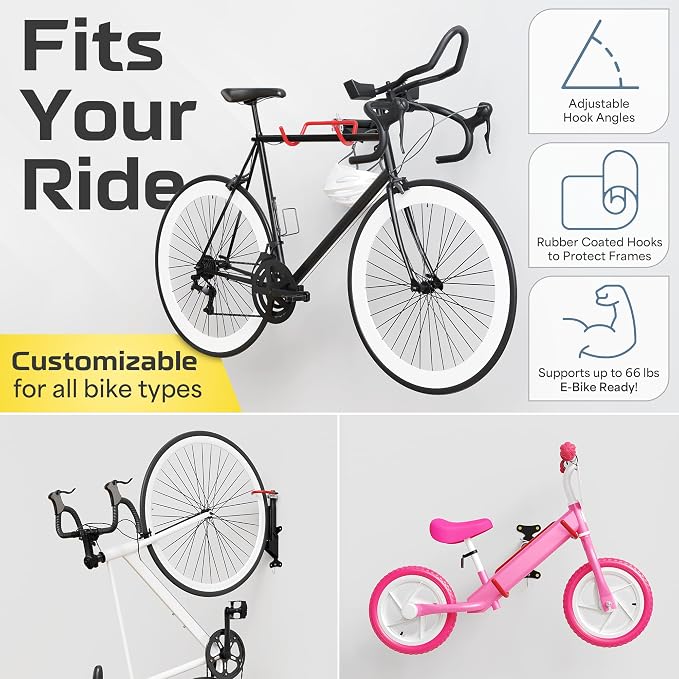 2 Pack Wall Mount Bike Rack Garage - Image 3