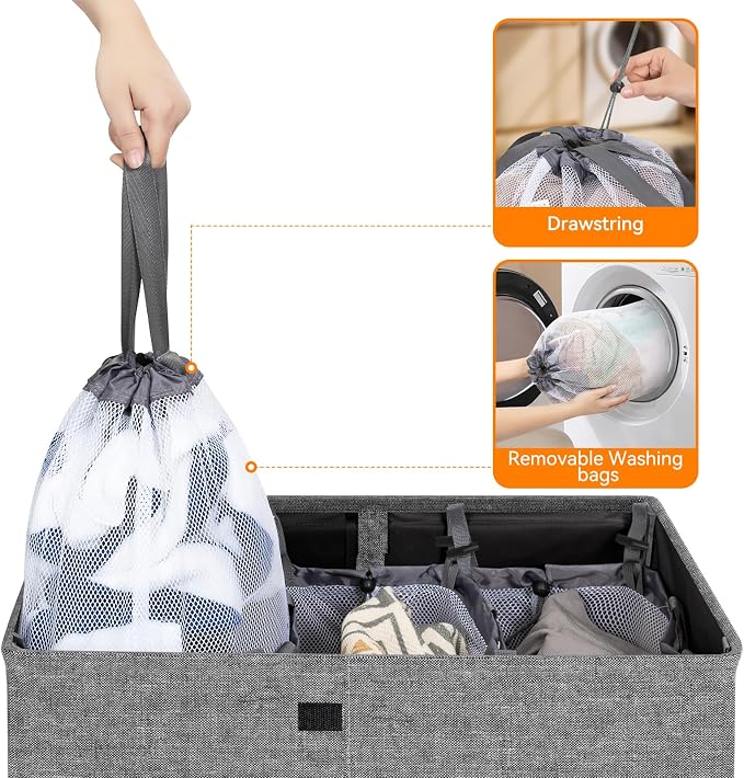 WOWLIVE Laundry Hamper with Lid, 180L Large Laundry Basket 3 Section with - Image 6