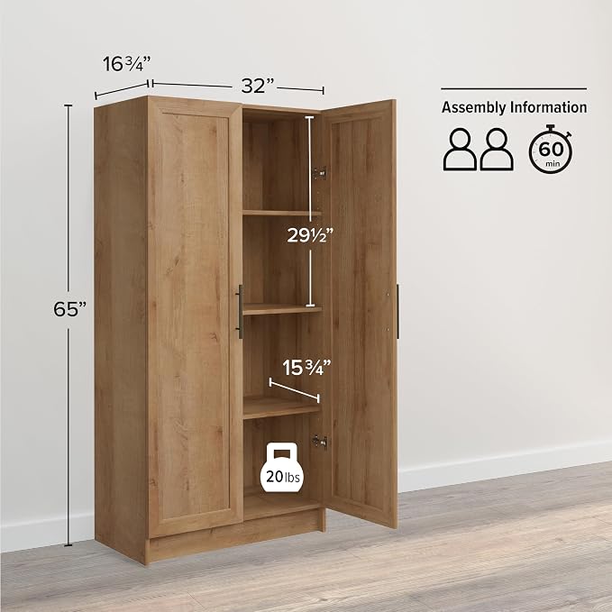 Prepac Natural Oak Elite 65" Tall Accent Kitchen Pantry Cabinet, Craft or - Image 3