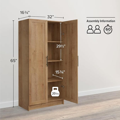 Prepac Natural Oak Elite 65" Tall Accent Kitchen Pantry Cabinet, Craft or - Image 3