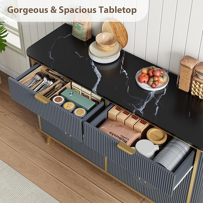 47.2" Buffet Storage Cabinet, Modern Fluted Coffee Bar Station - Image 6