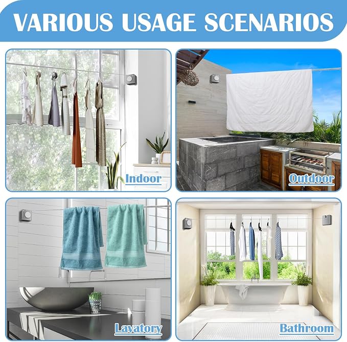 Retractable Clothesline Indoor, Non-Sagging Outdoor Clothes Line Retracting - Image 6