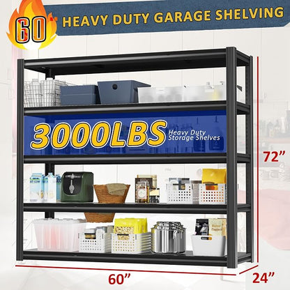 60" W Garage Shelving Heavy Duty, 5 Tier Storage Shelves, 3030LBS Adjustable - Image 2