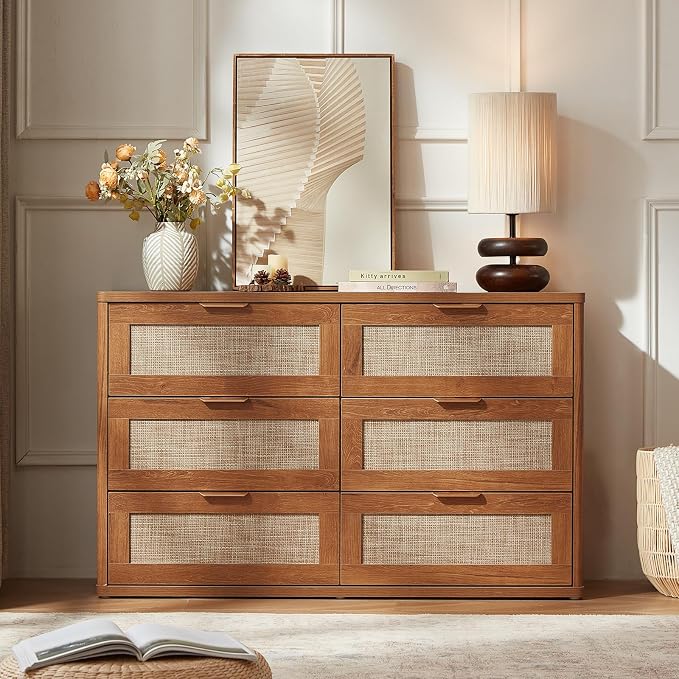 LEYAOYAO Rattan Dresser for Bedroom Set of 2, Boho 48" Wide 6 Drawer Dresser - Image 8