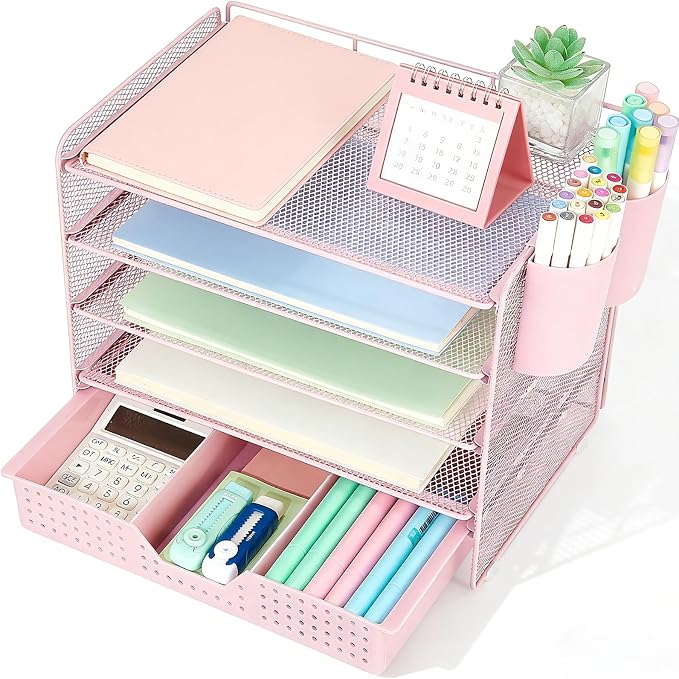 LEKETREE Desk Organizers and Accessories, 5-Tier Paper Letter Tray Organizer by Stylishworkspaceeffortlessorganization