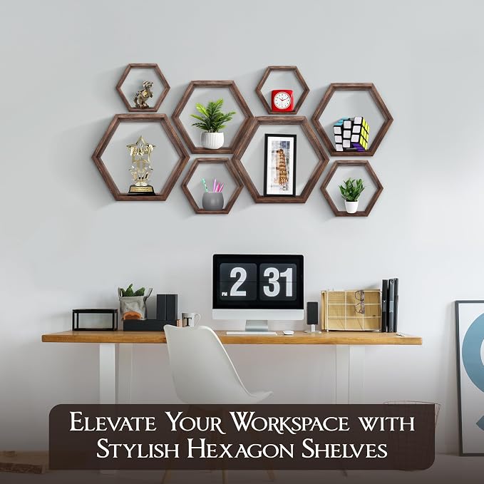 Hexagon Floating Shelves Set of 8 Honeycomb Shelves - Image 5