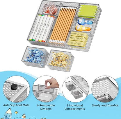 Marbrasse 3 Packs Desk Drawer Organizers, Metal Mesh Dividers - Image 4