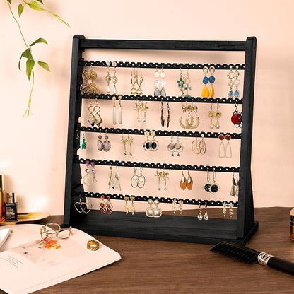Poyilooo Earring Holder Organizer, Rustic Wood Earring Holder Stand, 5 Layer - Image 2