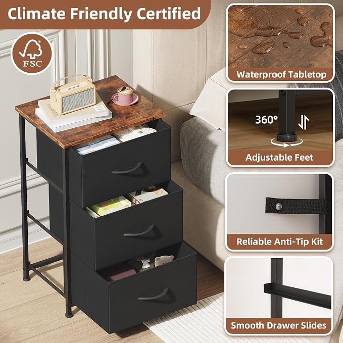 Somdot Dresser for Bedroom, 3 Drawer Storage Cabinet, Steel Frame and Mdf Wood - Image 7