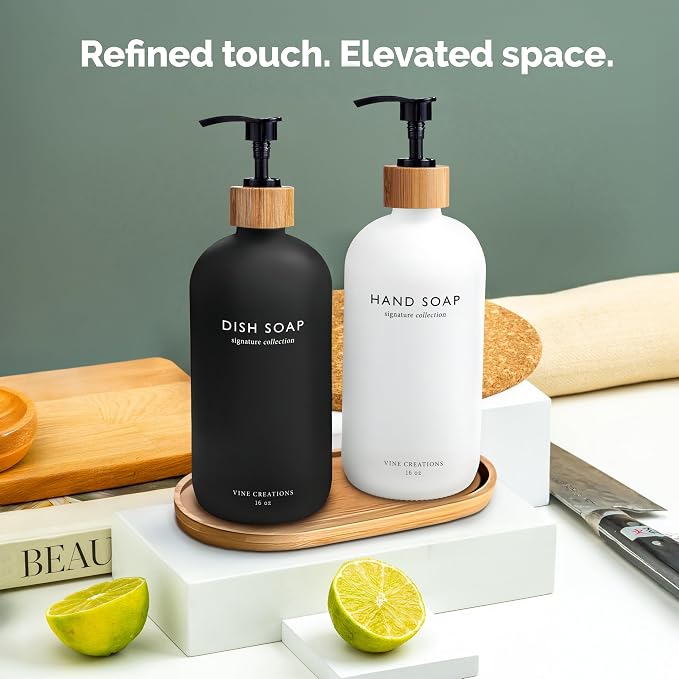 Vine Creations Glass Soap Dispenser Set, Hand Soap and Dish Soap Dispenser Set - Image 6