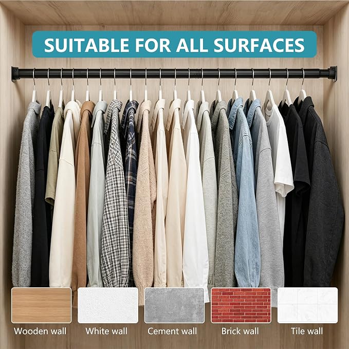 STARLATTA Heavy Duty Black Closet Rod: 17-69 Inch Stepless Adjustable Clothes - Image 6