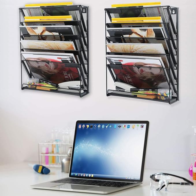 samstar 2 Pack Wall File Organizer, 6-Tier Wall Mount Paper Holder Vertical - Image 4
