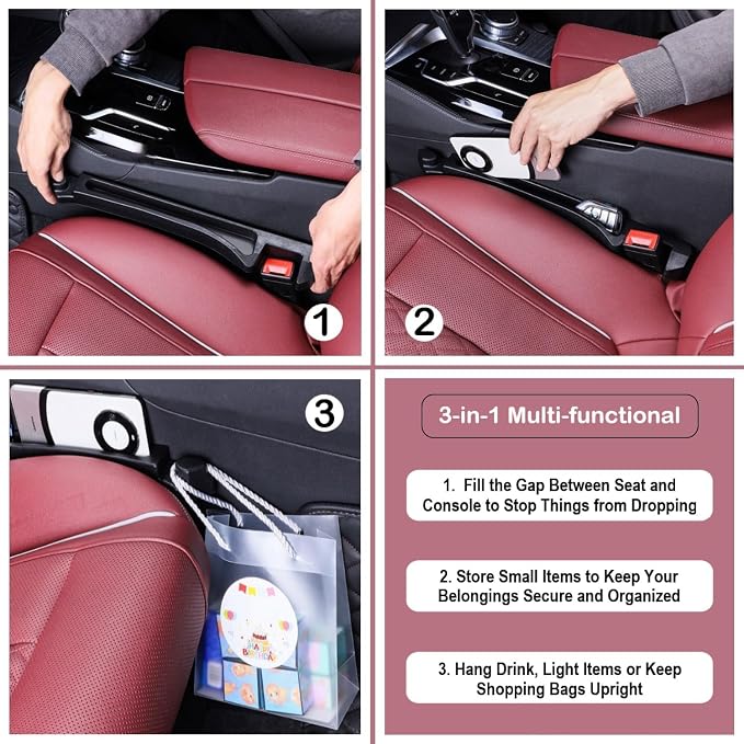 Car Seat Gap Filler 2 Pack, Auto Seat Side Gap Filler Organizer - Image 4