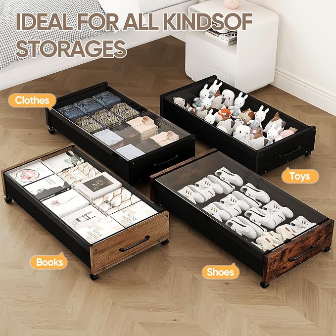 KITHELP Wooden Under Bed Storage - Image 8