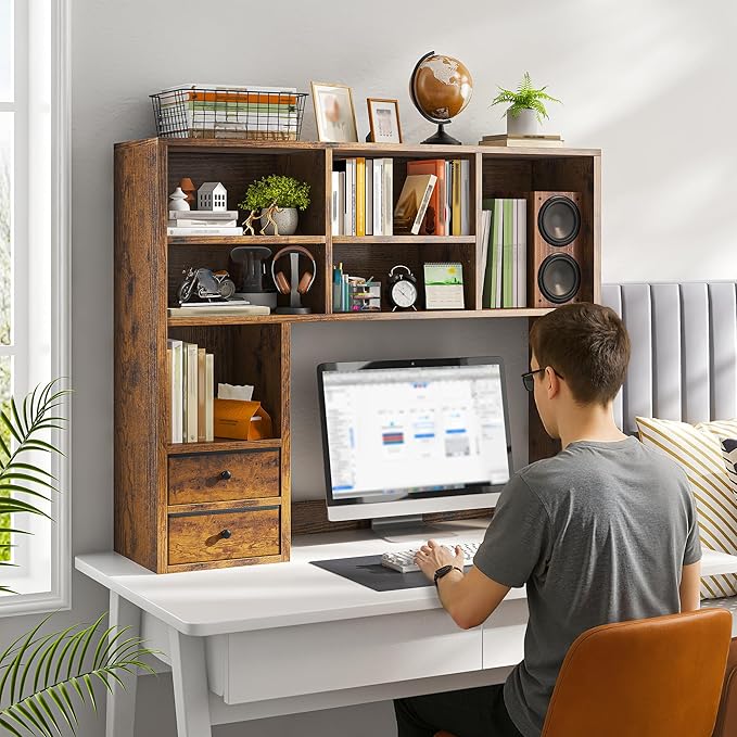 REIBII Desktop Bookshelf, High-Capacity Desk Hutch Organizer - Image 3