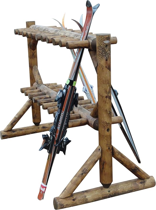 17-Place Freestanding Log Ski Rack Holder, Indoor & Outdoor Snowboard Racks - Image 4
