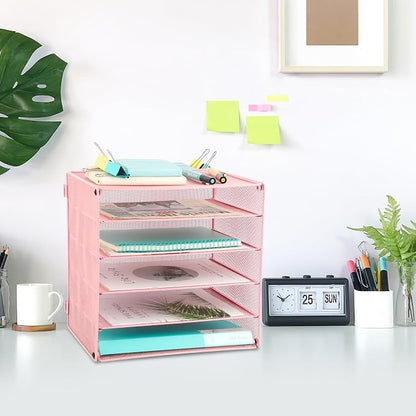 EASEPRES 5 Slot Mesh Desk Organizer Tray, File Paper Letter Folder Holder - Image 6