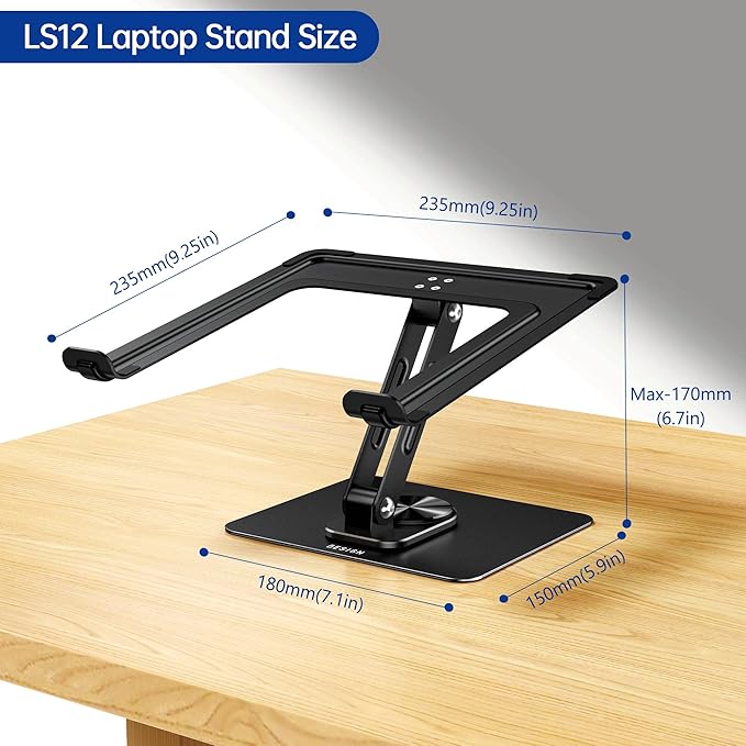 BESIGN LS12 Laptop Stand with 360° Rotating Base, Ergonomic Adjustable Notebook - Image 5