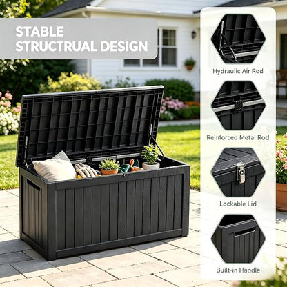 182 Gallon Outdoor Deck Storage Box, Large Waterproof Resin Patio Storage Box - Image 2