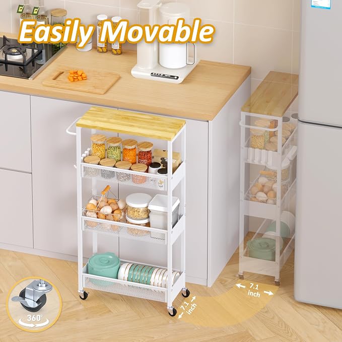 Vincona 7.1" Wide Slim Storage Cart on Wheels, 4 Tier Metal Narrow Rolling Cart - Image 3