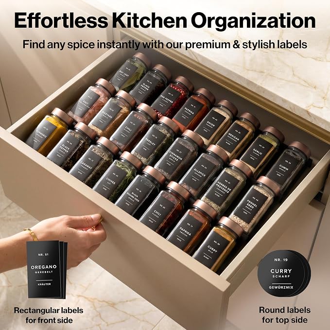 EDELHAUS Glass Spice Jars with Label, 24x Champagne Bronze Steel Lids | - Image 3