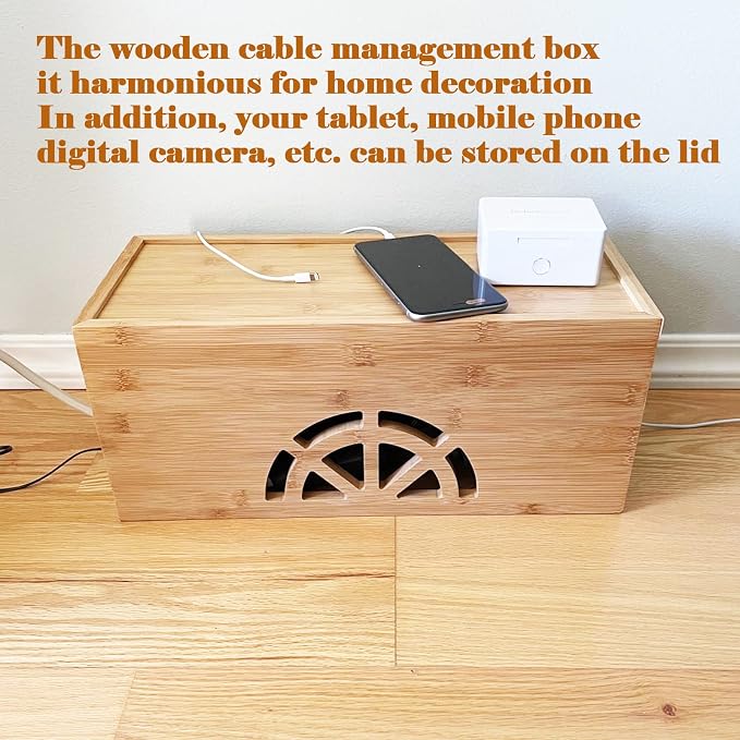 Cable Management Box, Cord Organizer Box, Bamboo Cable Organizer Box - Image 6