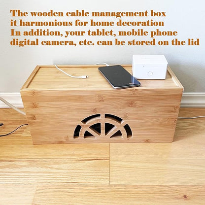 Cable Management Box, Cord Organizer Box, Bamboo Cable Organizer Box - Image 6