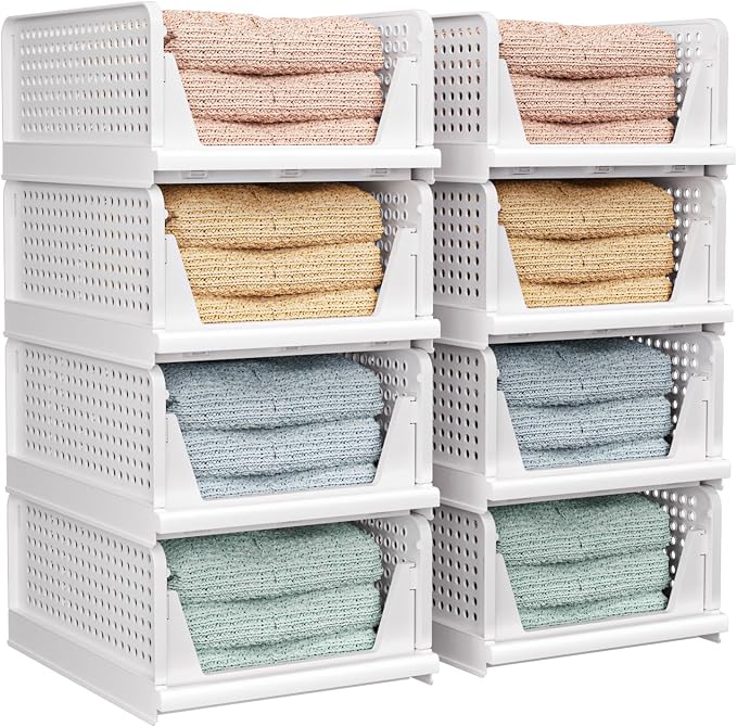 CTSNSLH 8 Pack Closet Organizers Stackable Storage Box | White stackable by CTSNSLH