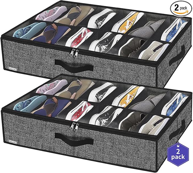 Onlyeasy Sturdy Under Bed Shoe Storage Organizer, Fit 12 to 24 Pairs, Underbed by Onlyeasy