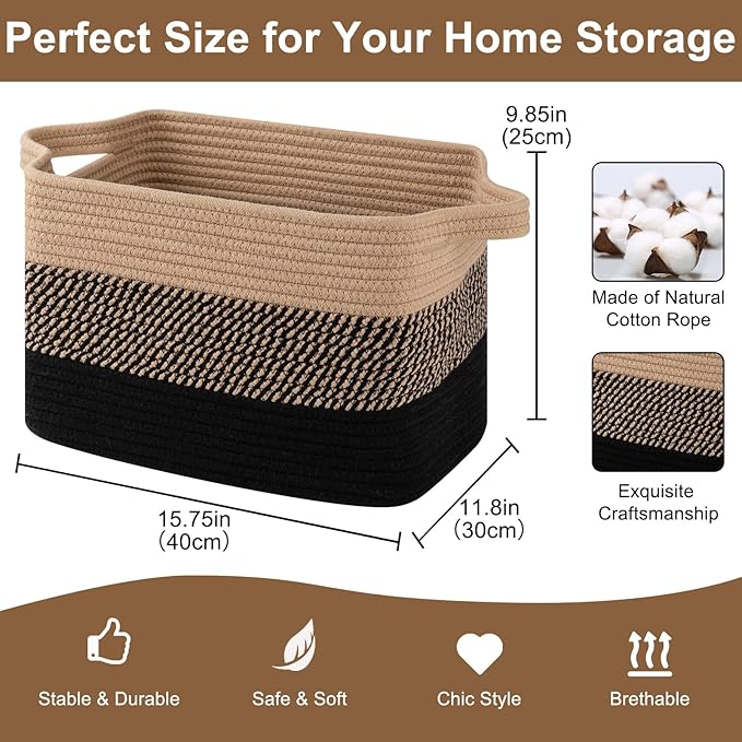 Storage Basket for Organizing, Woven Baskets for Storage, Rectangle Decorative - Image 2