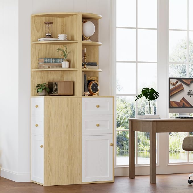 IRONCK Corner Bookshelf and Bookcase, Oak and White - Image 8