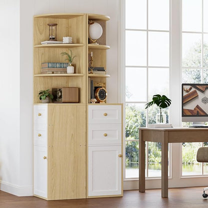 IRONCK Corner Bookshelf and Bookcase, Oak and White - Image 8