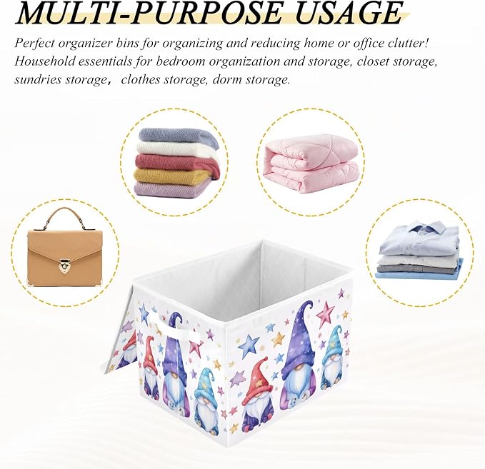 Cute Gnomes Storage Bins with Lids and Carrying Handle, Foldable Storage Boxes - Image 7